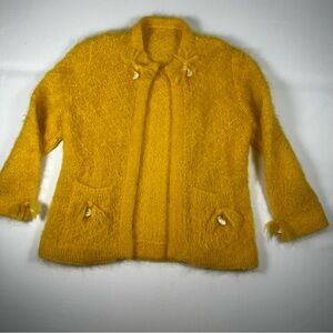 Vintage Handmade Mohair Cottagecore Cozy Golden Cardigan Pearlescent Details
